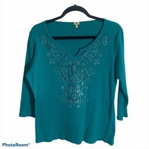 Reba Brand teal rhinestone top